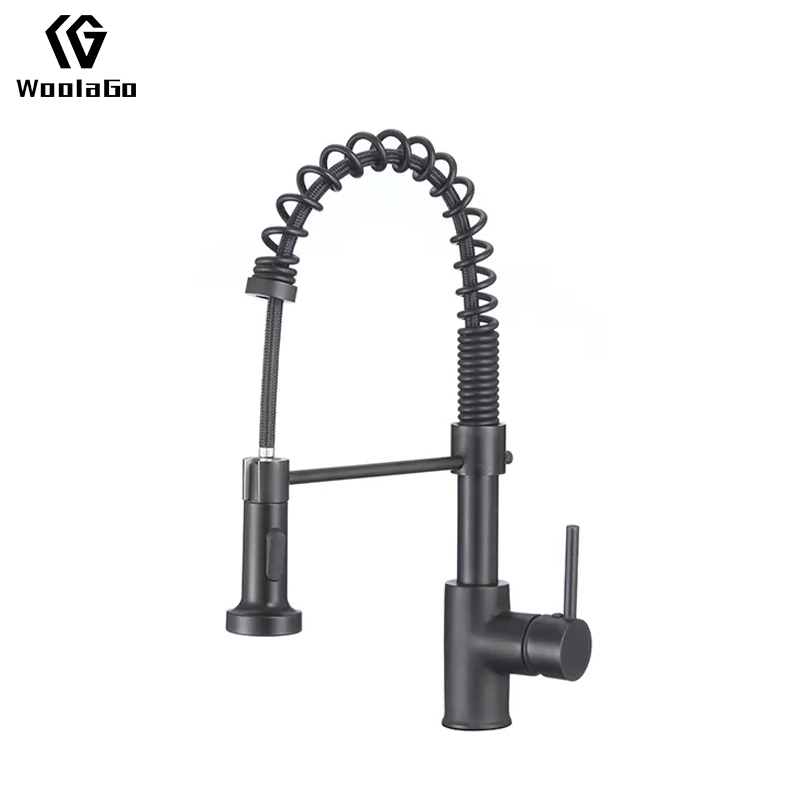 China Factory Contemporary Deck Mounted Pull Down Matte Black Spring Kitchen Faucet JK132-MB