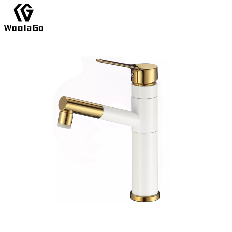 Tidjune Gold & White Bathroom faucet Single Hole Vessel Sink Bathroom Faucet with Pull Out Sprayer J276-G
