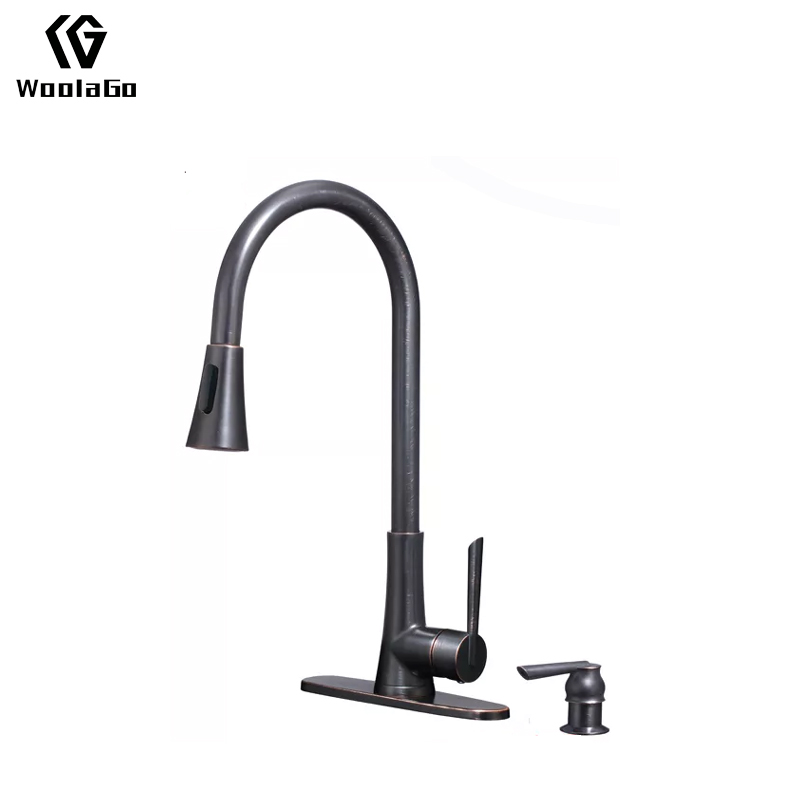 Single Handle High Arc Brushed Nickel Pull Out Kitchen Faucet,Single Level Black Kitchen Sink Faucets With Soap Dispenser JK79-ORB