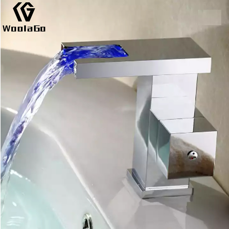 New Product Brass Mixer Tap Basin Waterfall Faucets Chrome Painting Bathroom Led Faucet Y243