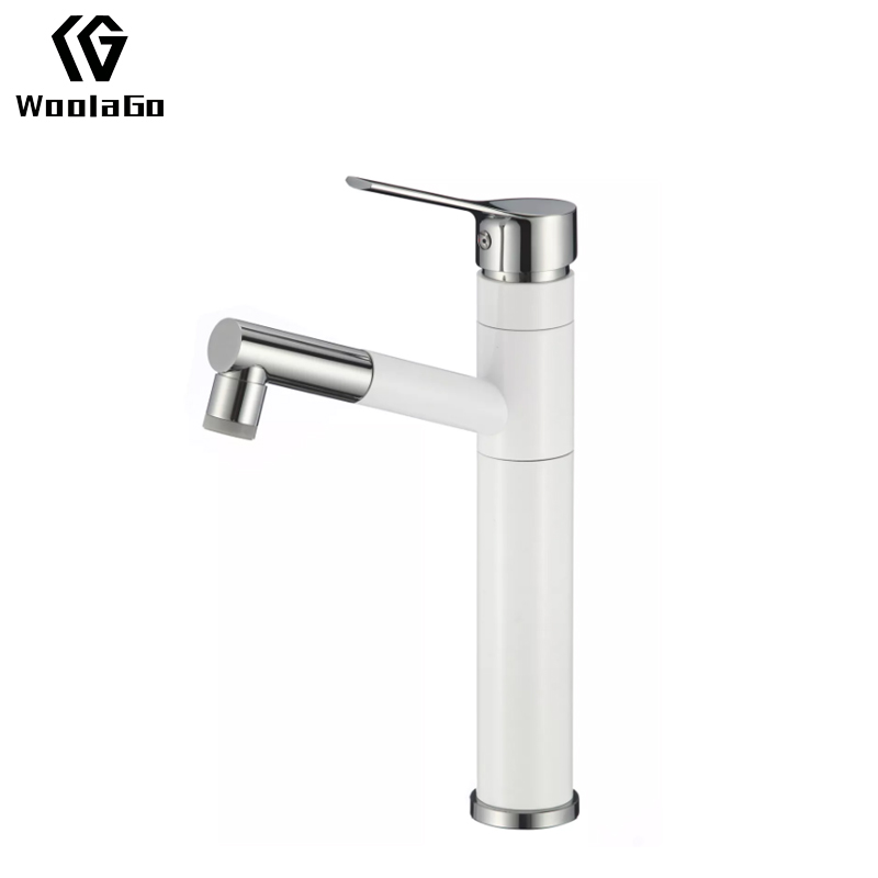 Tidjune Chrome & White Faucet Vessel Sink Tall Single Handle Pull Out Sprayer Bathroom Sink Faucet J198-W