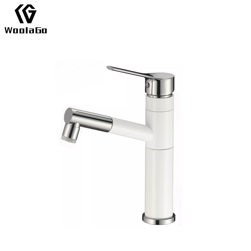 Tidjune White Bathroom Basin Faucet Single Handle Hole Pull Out Sprayer Bathroom Faucet J276