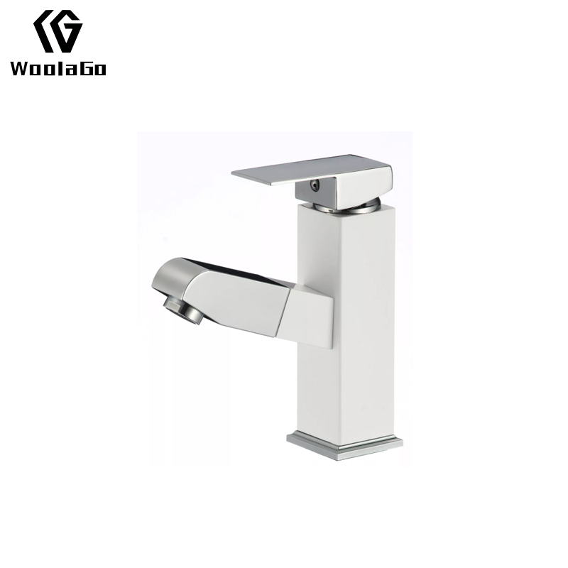 WoolaGo Single Handle Bathroom Mixer Taps Chrome & White Bthroom Sink Faucet Single Hole with Pull Out Sprayer J283-W
